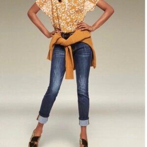 CAbi #3561 High Straight Dark Wash Jeans w' Light Distressing Size 8